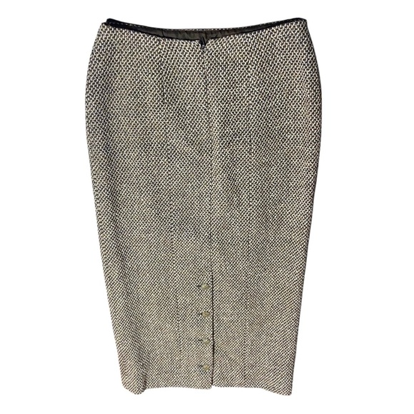 Chanel Karl Lagerfeld Wool Pencil Midi Skirt Tweed Sz 40 Silk Lined Logo Buttons - Picture 2 of 7